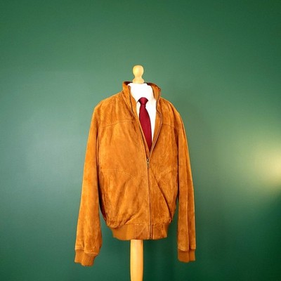 Brooks Brothers Lederjacke Herren M Regular hellbraun Wildleder Full Zip Bomber gefüttert