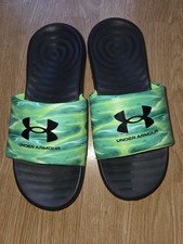 Under Armour Ansa Graphic Slides Black Vapor Green Mens 8 New