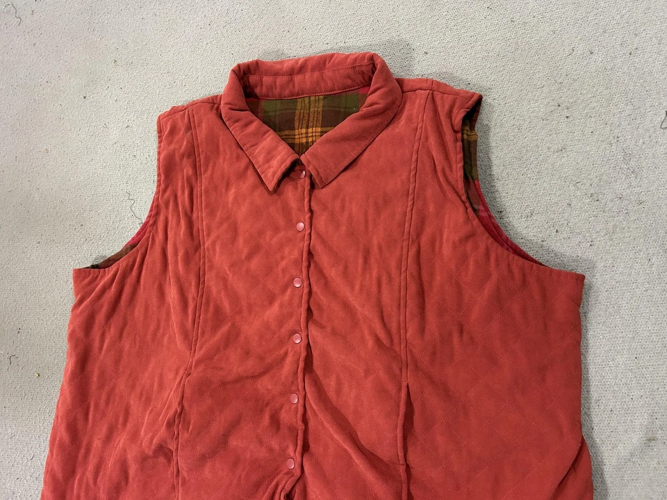Chaleco Denim & Co Mujer 3X Rojo Cuadros Reversible Acolchado Talla Grande Franela Foto 3 de 4