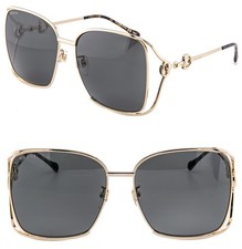 GUCCI GG1020S Horsebit 1020 Gold Black 002 Fashion Oversized Metal Sunglasses