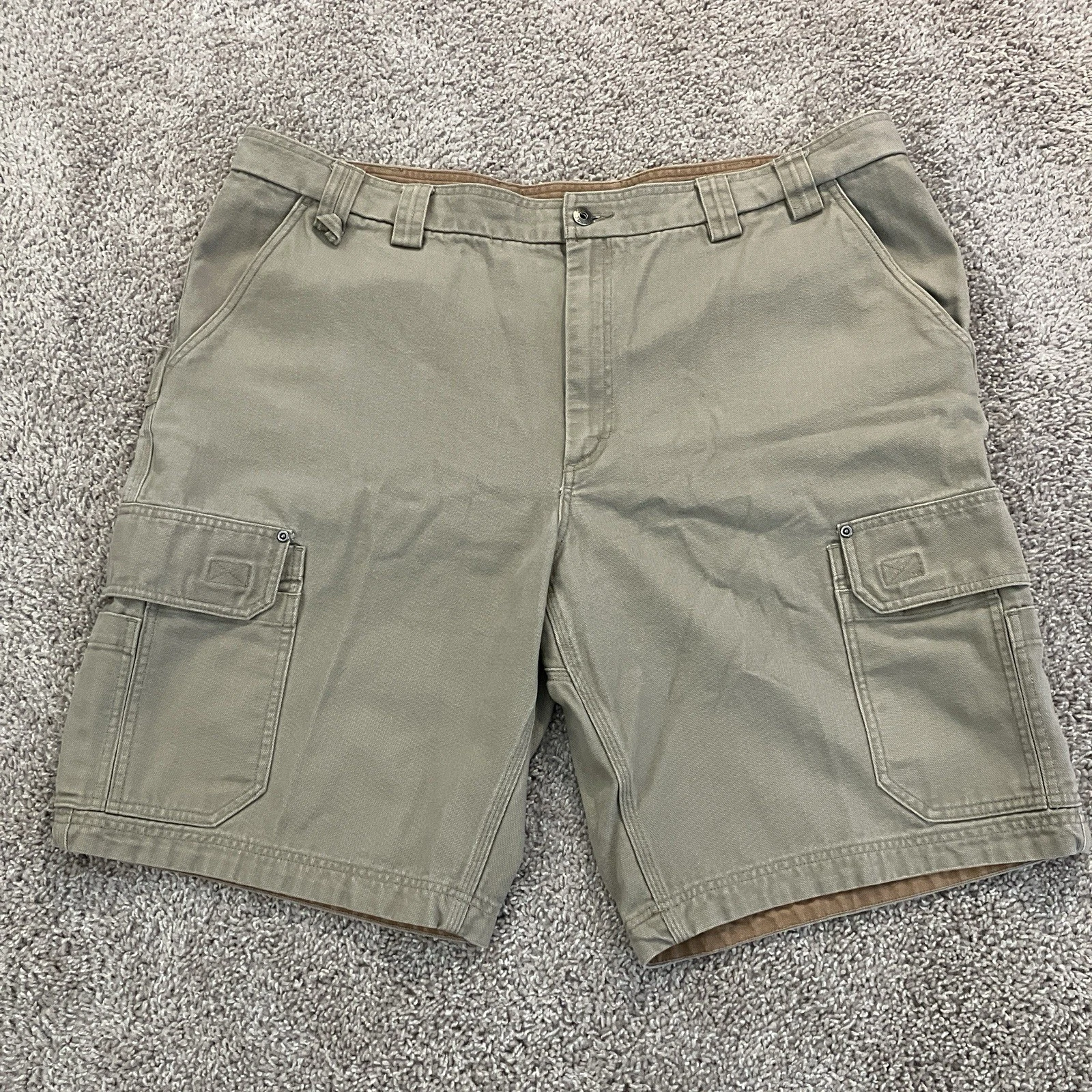 Duluth Trading Shorts Utility Cargo Canvas Beige Khaki 12” Inseam Mens Sz 46