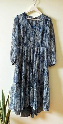 Joie Women s Blue Tiered Printed Midi Dress Parisian Paisley NWT Size M