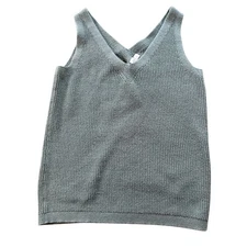 GAP Ribbed V Neck classic Old Money Tank Top Sweater Knit Sage Green Size