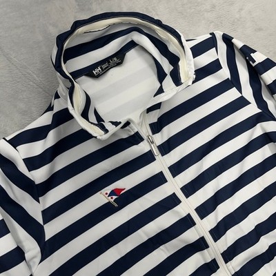 Helly Hansen Women's Striped Full Zip Sweater Navy Sz L Nautical Yacht Sailing