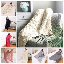 Large Soft Chunky Knitted Blanket Thick Yarn Bulky Knit Throw Sofa Bed Blankets
