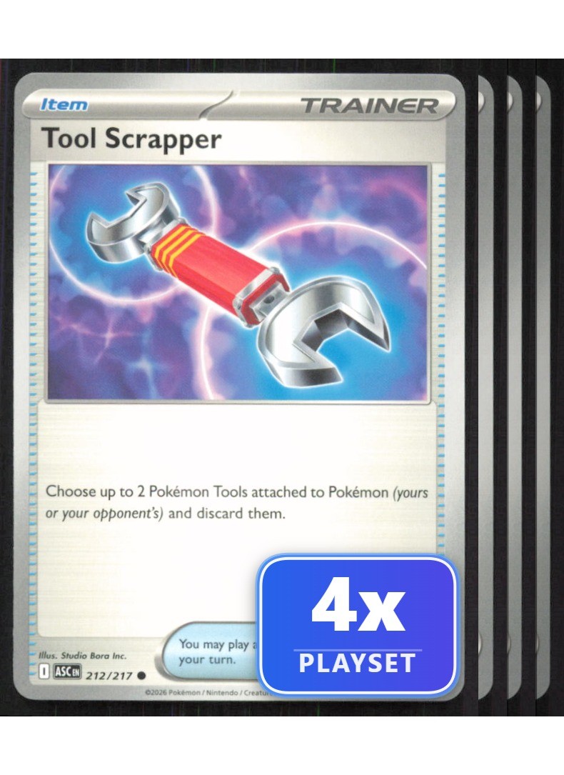Playset of 4 Tool Scrapper 212/217 Common Ascended Heroes Pokemon Near Mint
