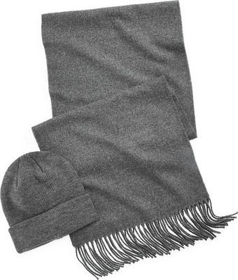 Club Room Men's Beanie & Scarf Set Grey/Charcoal Twist Fringe Knit MSRP $40