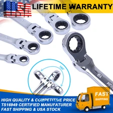 6x Ratcheting Wrench Kit Double 180° Rotate Flex Head Box End Metric 8-19MM US