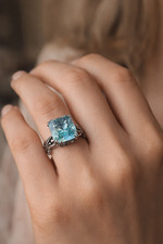 5Ct Lab Created Emerald Cut Aquamarine Ring 925 Sterling Silver