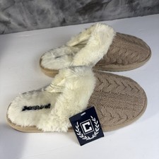 Chaps By Ralph Lauren Ladies Tan Knit With Faux Fur Slippers Size M 6 1/2-7 1/2