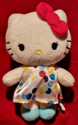Sanrio Hello Kitty Plush 7'' White Dress Polka Dots Red Bow 2015