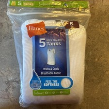 Hans Boys Size Small 6-8 White Ribbed Cool Comfort Tagless Tanks 5 Pack NWT