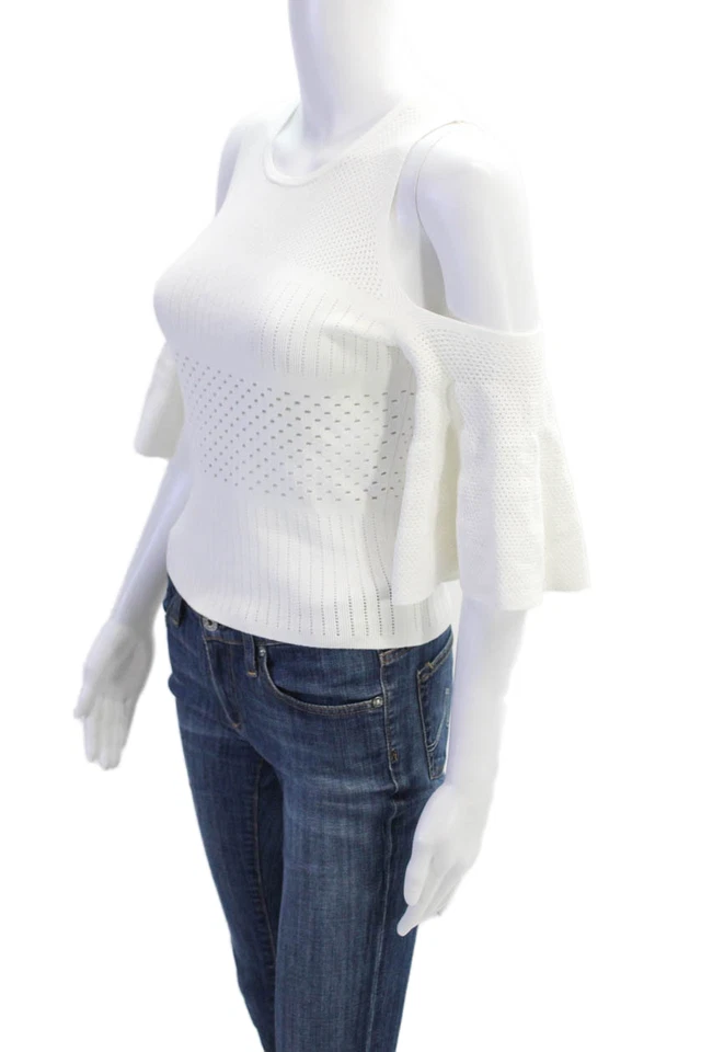 Suéter Otoño Cachemira Mujer Hombro Frío Mangas Cortas Blanco Talla Pequeña Foto 2 de 4