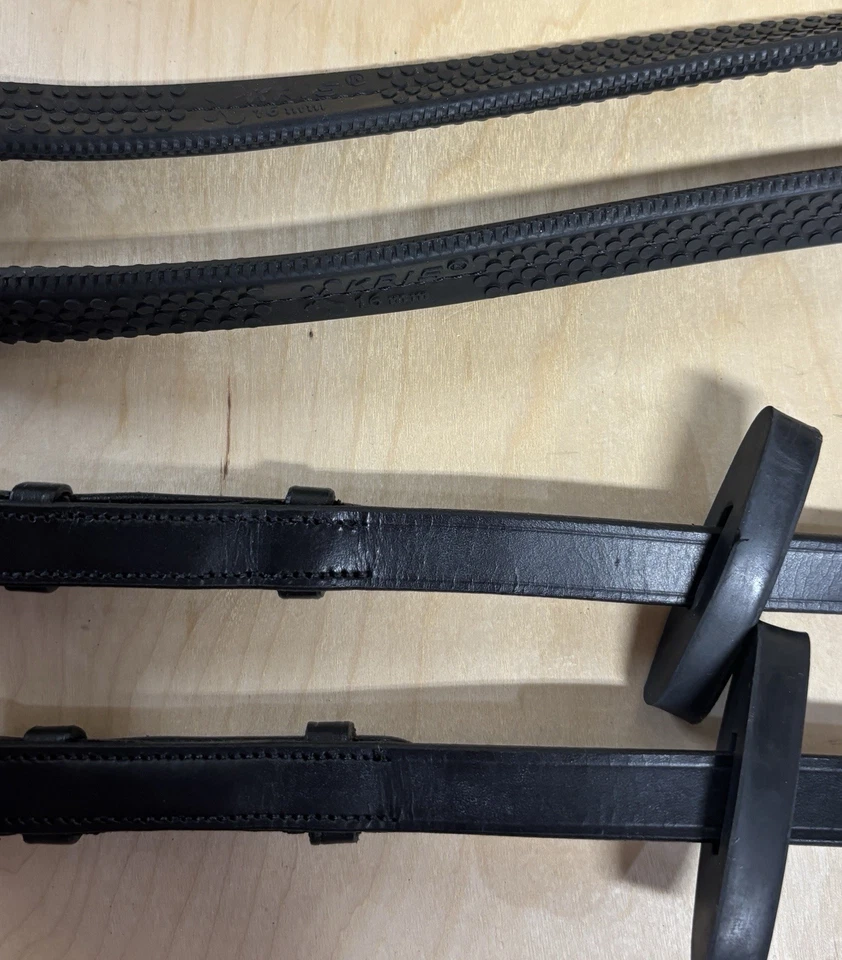 Rambo Micklem Leather Competition Reins with Rubber Grip BLACK - - Image 2 of 3