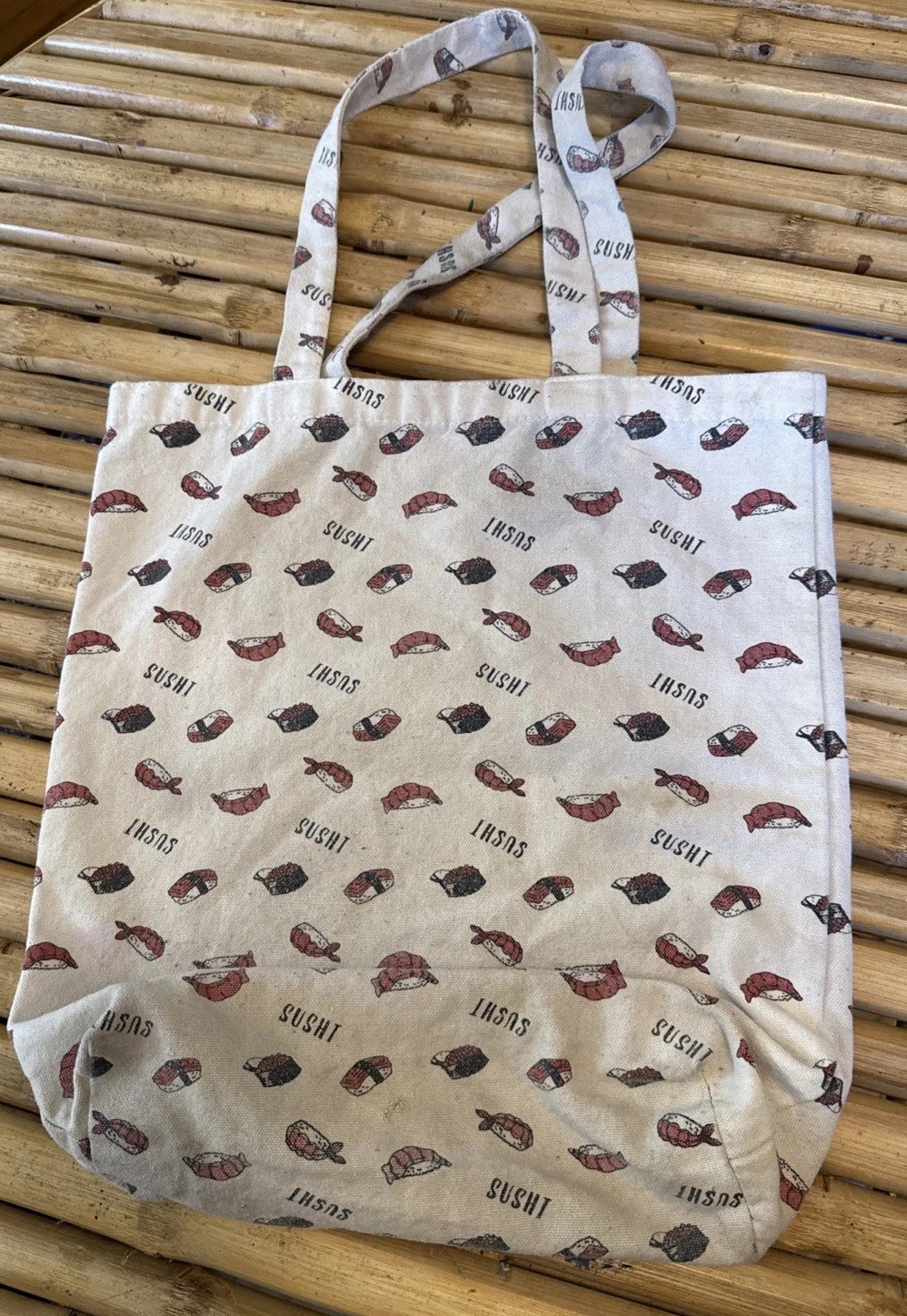 Sushi Print Cotton Canvas Tote Bag - Medium Reusable Shopping Bag