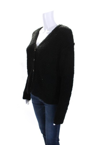 Michael Stars Womens Fuzzy V Neck Button Down Sweater Black Size XS - Picture 2 of 6