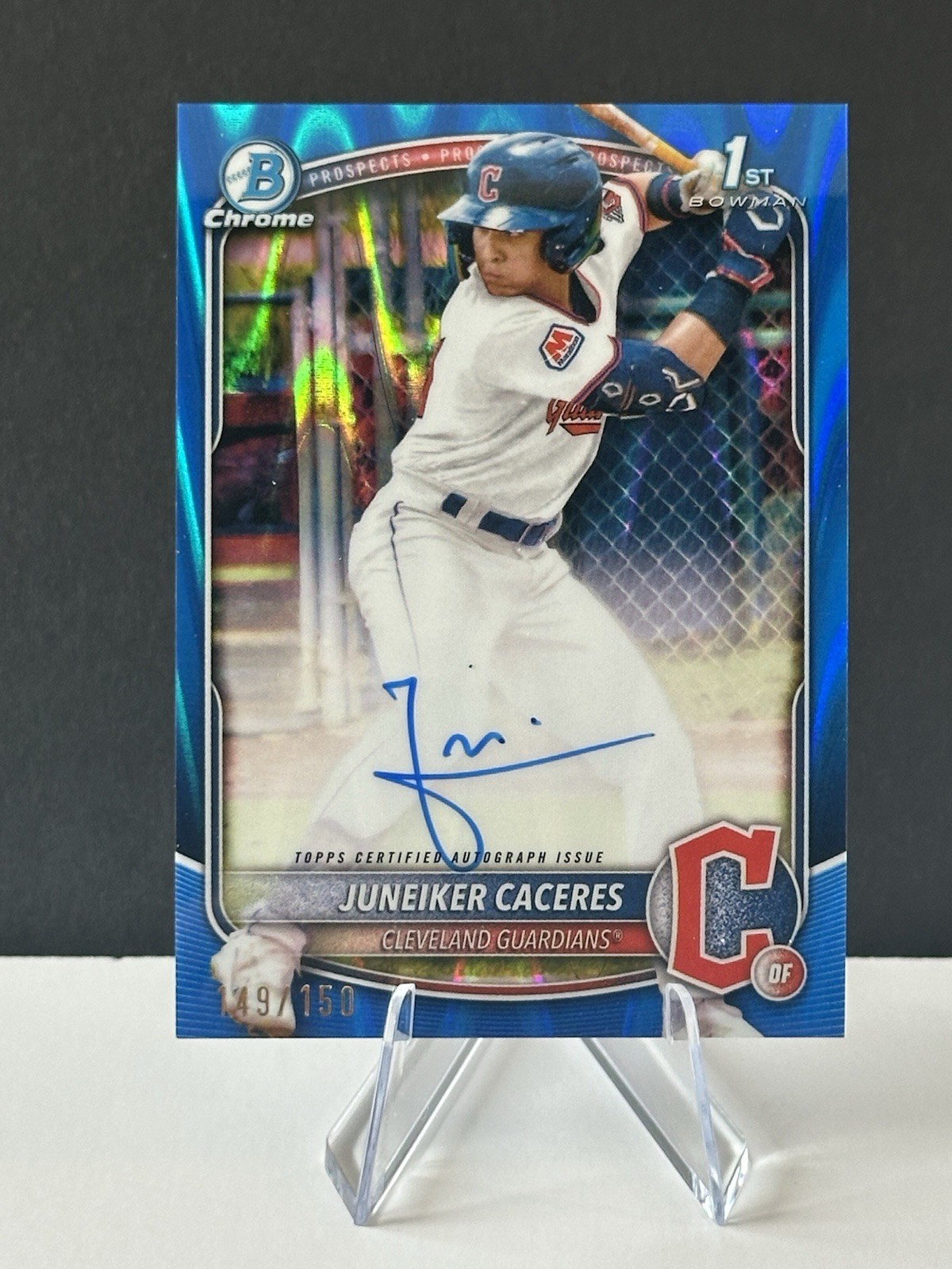 2025 Bowman Chrome 1st Bowman Juneiker Caceres Blue RayWave Auto /150