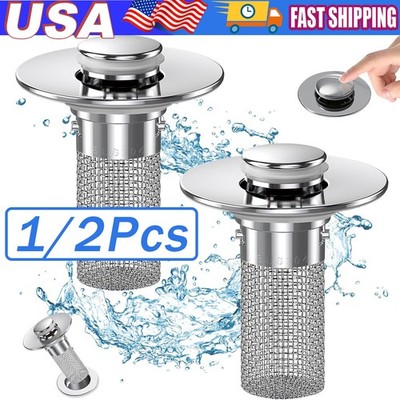 2-Pack Sink Stopper Hair Catcher Bathroom Pop Up Sink Drain Strainer Filter Plug