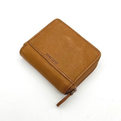 Rolfs Tan Brown Genuine Leather Zip Contact Lens Travel Case with Mirror Bottle