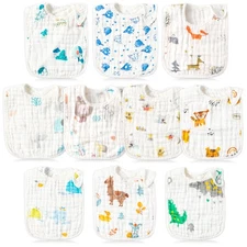 10PCS Snap Muslin Cotton Bibs, Baby Bandana, Drool, Adjustable, Soft, Scarf