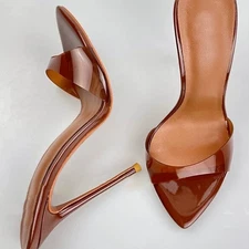 Women Slip on High Heel Stilettos Sandals Pointy Toe Clear Pvc Slippers Mules