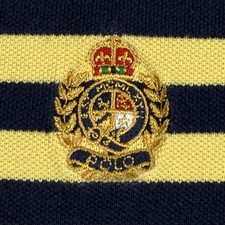 Vintage 90s CREST Polo Ralph Lauren Navy Blue Yellow Striped Cotton Shirt Sz: M