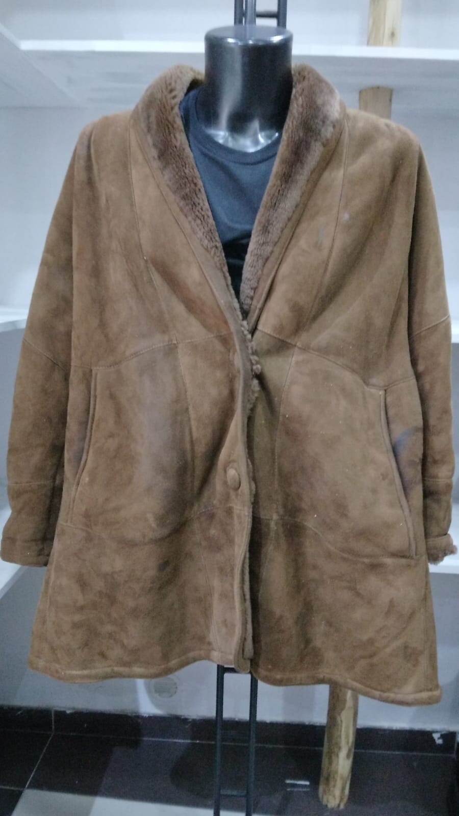 Vintage Brown Sheepskin Jacket for Men Size L MGS088PI