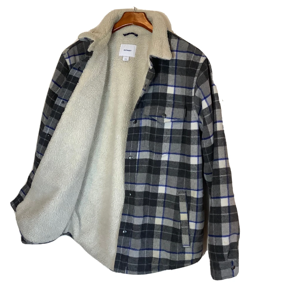 Cazadora de franela a cuadros gris azul marino antigua para hombre talla grande usada en excelente estado Foto 2 de 4