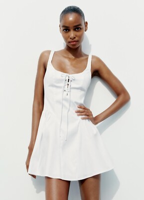 zara corset dress white CORSET-STYLE POPLIN MIDI DRESS - White