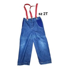 Vintage 1980s Toddler 2T Boys Blue Pants Red Suspenders Doe-Spun