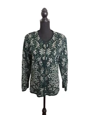 Vintage Susan Bristol Vintage Cardigan L Button Up Green Floral Wool Blend 
