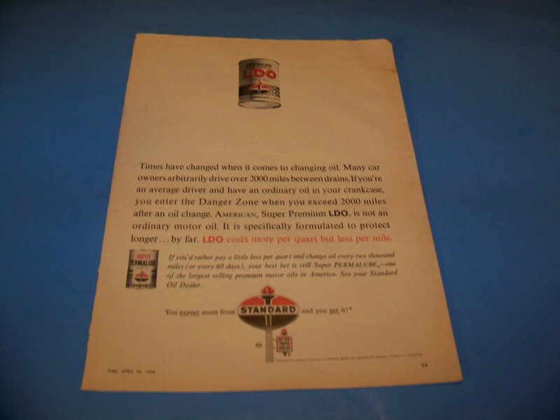Standard Motor Oil / Air Express  Original Print Ad From Magazine 1965