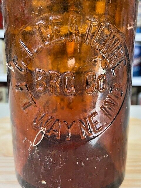 C.L. Centlivre Brg. Embossed Amber Quart Blob Beer Bottle, Fort Wayne, IN - #1