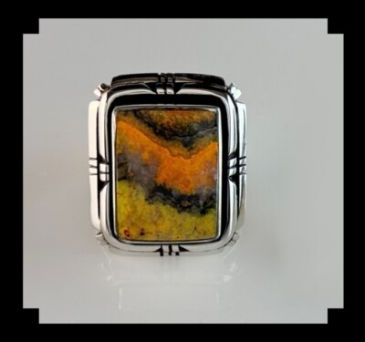 Handcrafted Sterling and Bumblebee Jasper Unisex Ring Size 11
