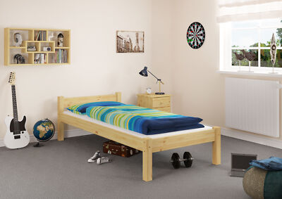 Einzelbett Kiefer natur Massivholzbett 90x200 Futon Singlebett Zubehör wählbar