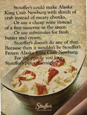 1968 Vintage Print Ad Stouffer's Frozen Prepared Foods Alaska King Crab Newburg