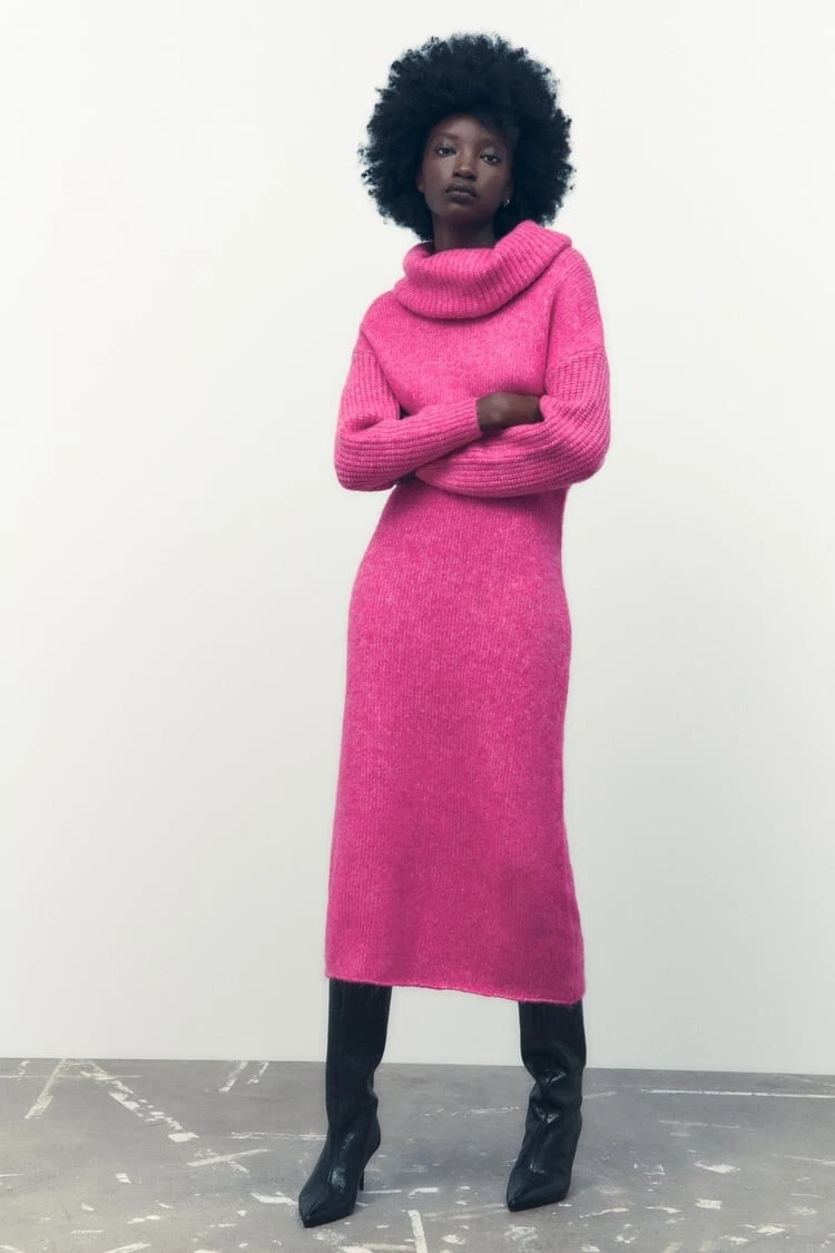 Zara New Woman Pink Wraparound Collar Knit Dress 2488/121 Size M | Ebay