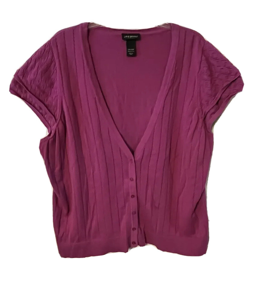 Lane Bryant Womens 26/28 Purple Short Sleeve Cardigan Sweater Pointelle |  eBay