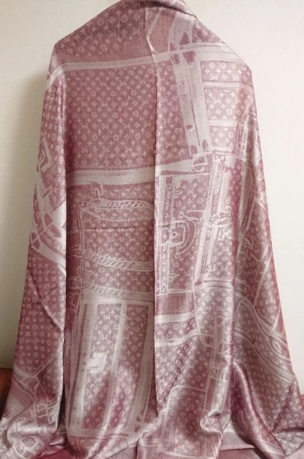 Louis Vuitton Shawl Stole Scarf Monogram Trunk Bordeaux Silk Cashmere Auth New - Image 4 of 4