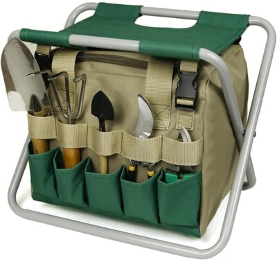 Gartengerätetasche Klapphocker Sitz Tragbar Organizer mit Aufbewahrungstaschen