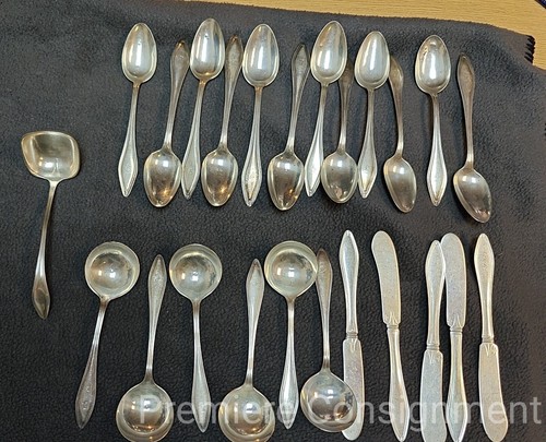 Antique 1912 Mary Chilton Sterling Silver Flatware Mono "F" 24 pc 482+ grams