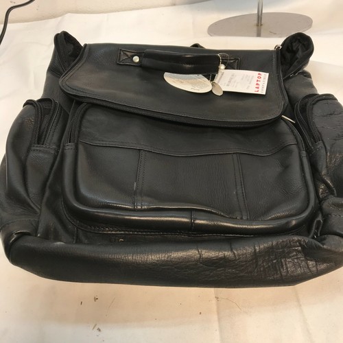 BLACK Leather Laptop Backpack Bag 