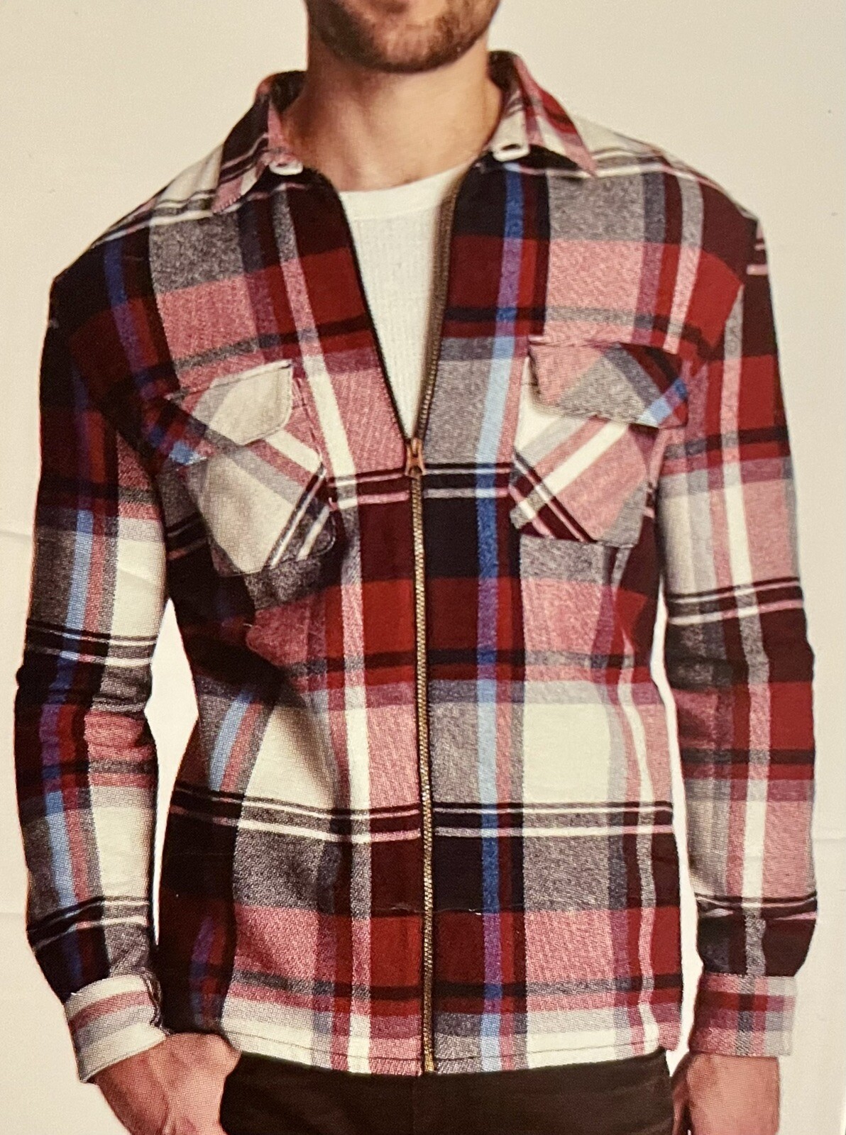 New Weatherproof Vintage Men’s Full Zip Flannel Shirt Jacket XXL Red