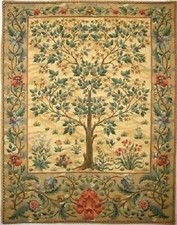 37" 94CM TREE OF LIFE BEIGE WILLIAM MORRIS DESIGN BELGIAN TAPESTRY WALL HANGING