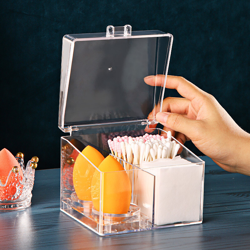 Acrylic Makeup Sponge Holder and Cotton Pad Organizer with Swab Box-image