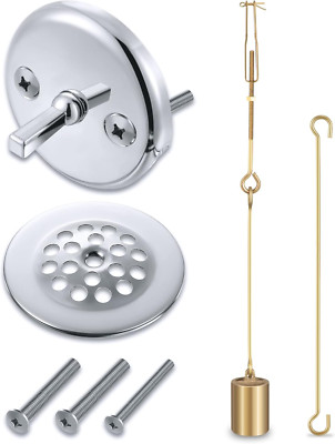 Universal Bath Tub Drain Linkage Assembly with Trip Lever and Strainer Done Cove