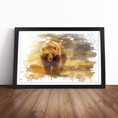Großer Braunbär V3 Wandbild Kunstdruck gerahmt Leinwand Bild Poster Wohndeko