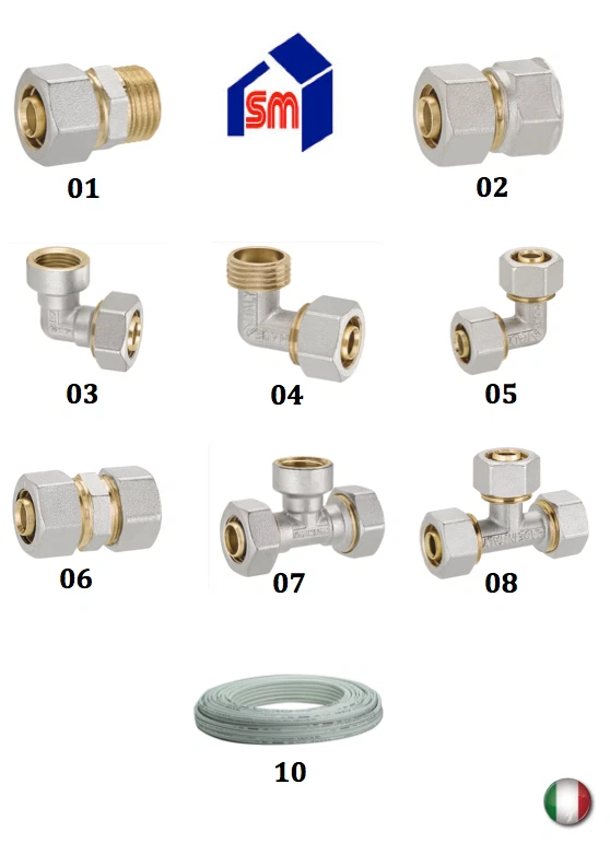 F.I.V. SRL O N.T.M. SPA RACCORDO IN OTTONE X TUBO MULTISTRATO A STRINGERE D. 26 NTM o FIV ITA Gomito Te