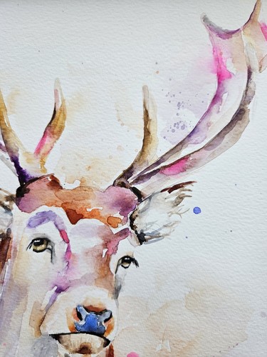 Original watercolour painting signed by Elle Smith Art of A Stag, wall art, - Picture 3 of 9