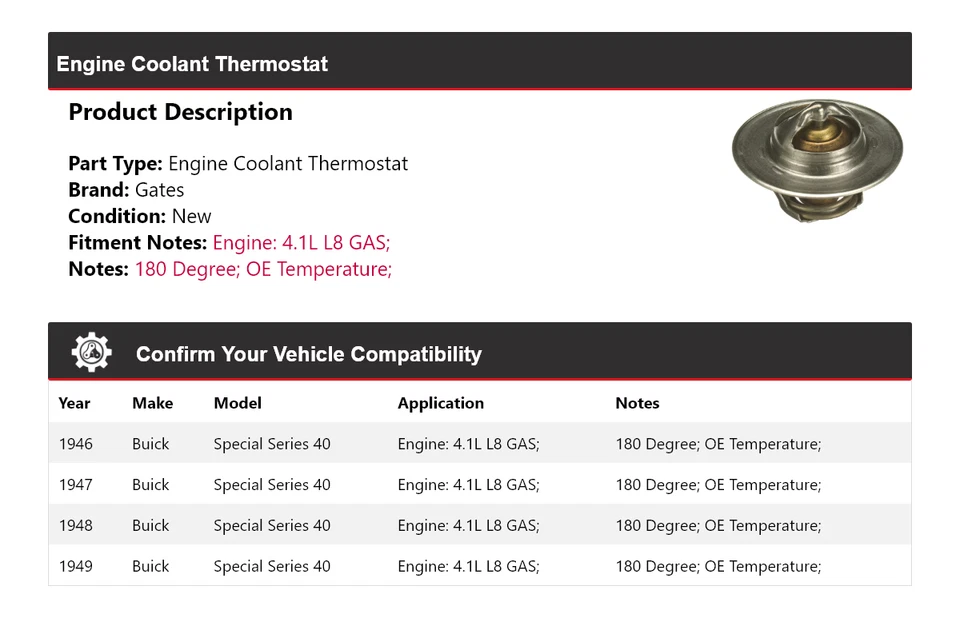 Para 1946-1949 Buick Serie Especial 40 Motor Refrigerante Termostato Puertas 1947 1948 Foto 2 de 4